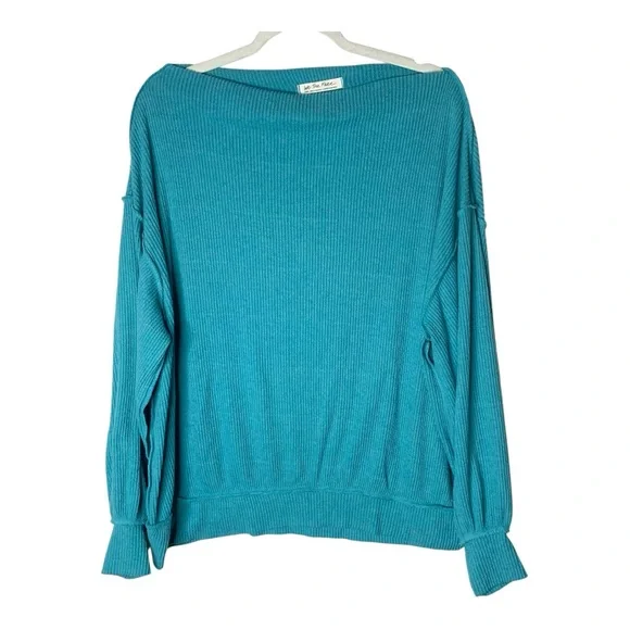 We the Free Free People Main Squeeze Hacci Top Aqua Bright Blue Sweater Sz Small - Picture 2 of 7